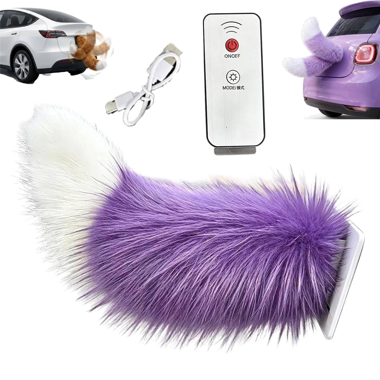 Remote Control Electric Car Tail, Adorable USB Rechargeable Remote Electric Furry Cars Tails, Rechargeable Cat Tail for Auto Trunk Bumper Decoration, Remote Control & Voice Control (#K)