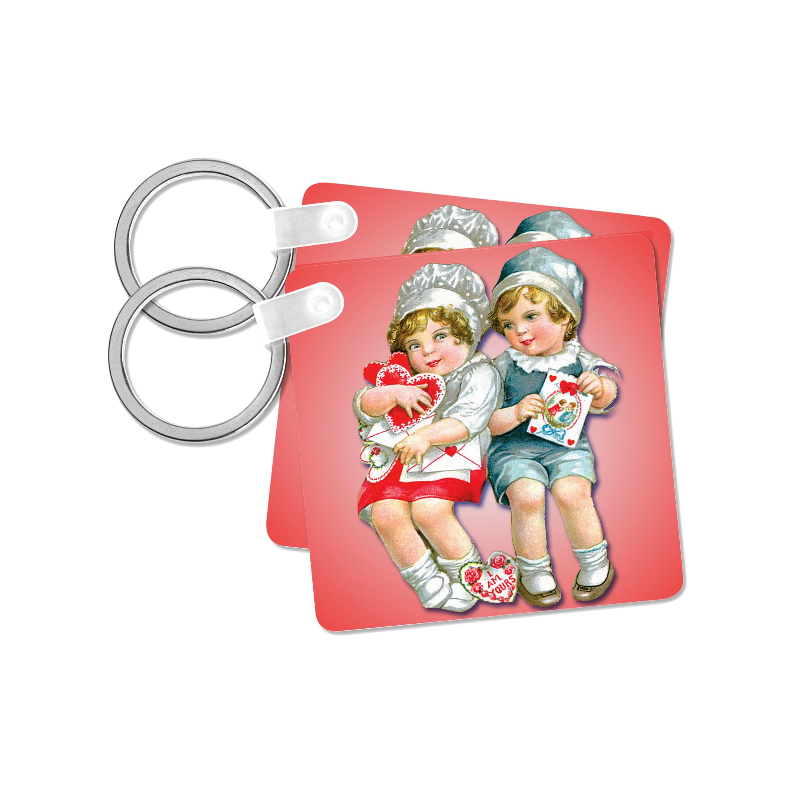 3dRose, Cute Little Girl and Boy Exchanging Valentine Cards, set of 2 Key Chains