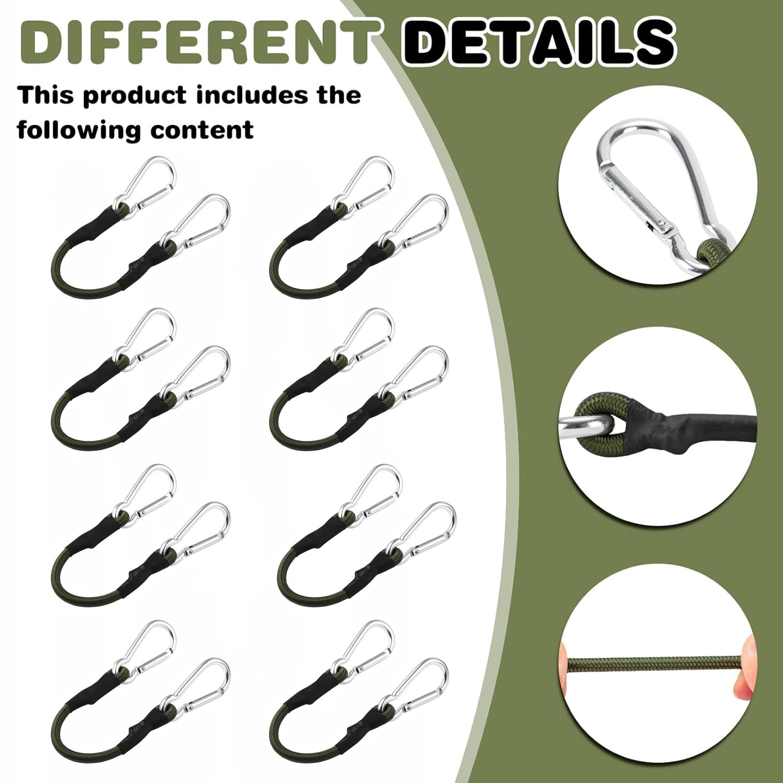 LSRVNM 8 PCS Bungee Cords with Carabiner Clips, 30cm Expander with Carabiner Hook - Image 3