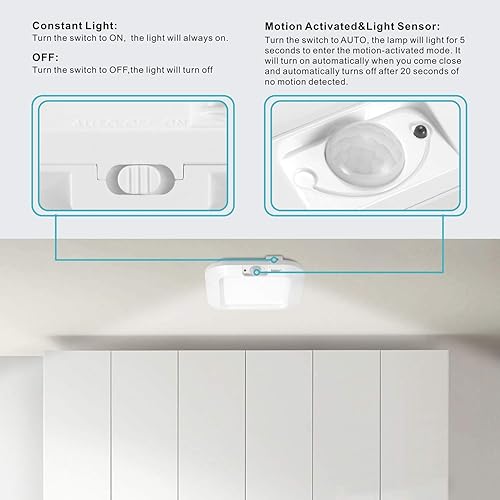 Miniatura 4 de LINEWAY Luz de techo con sensor de movimiento, funciona con pilas, luz de techo LED activada por movimiento para interiores, 6000 K, 180 lúmenes,