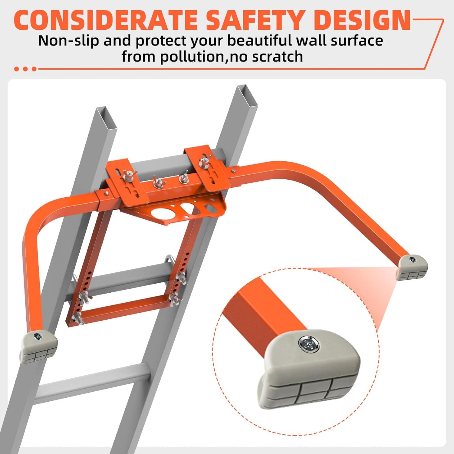 Ladder Stabilizer,Heavy Duty Steel Extension Ladder Stabilizer for Roof Gutter and Wall with Anti-Slip Rubber Feet,Ladder Standoff with Wing Span/Wall Extension Accessory(Orange)