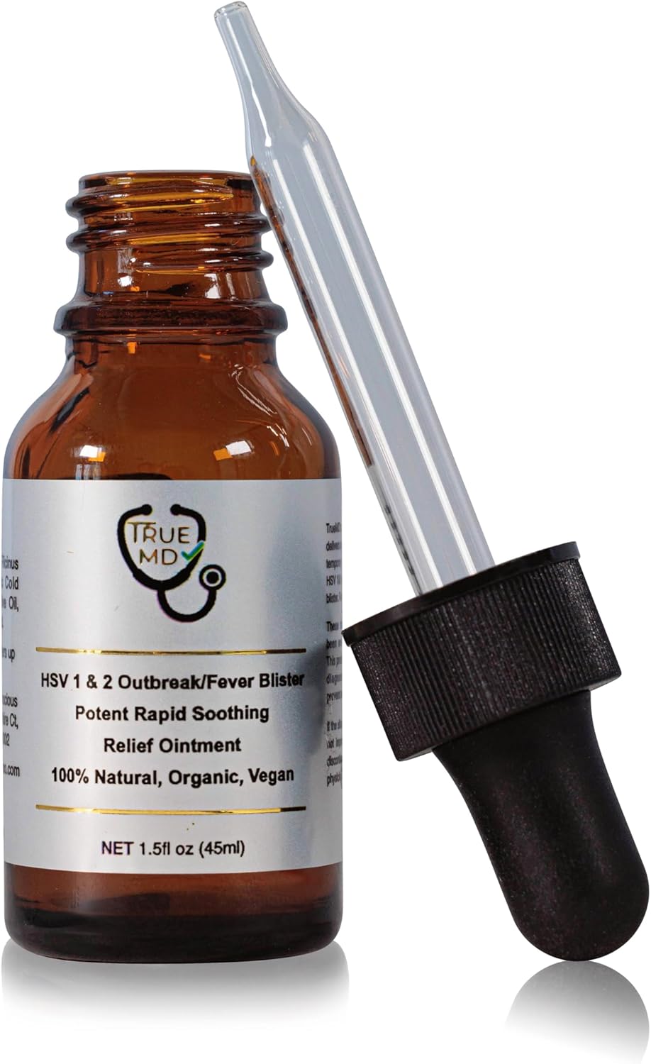 TRUE MD HSV 1&2 Outbreak/Fever Blister, Potent Rapid Soothing Relief Ointment. 100% Natural, Organic, Vegan
