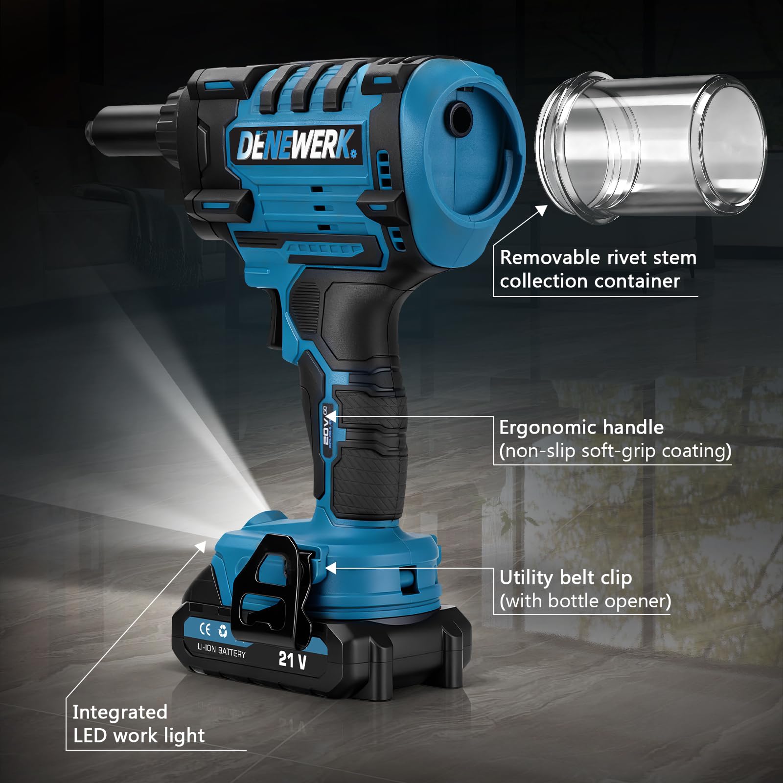 Pistola Remachadora Inalámbrica Compatible con Makita 18V, Pistola de Remache eléctrica automática para remaches ciegos de acero de 2,4-4,8 mm y remaches ciegos de aluminio de 2,4-6 mm, 25 mm carrera