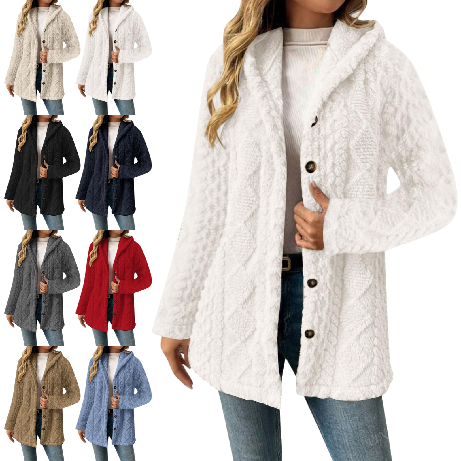 Winter Coats for Women Fleece Open Front Sweater Jacket Fuzzy Button down Cardigan Sweater Cable Knit Soft Jacket