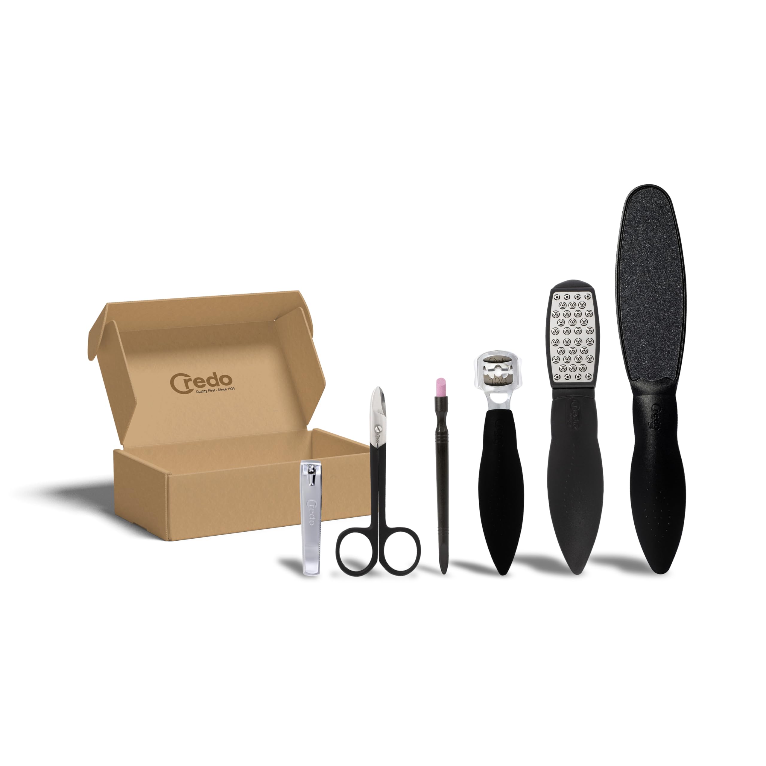 Credo BlackLine Intense Care Bundle Fußpflege Set | mit SmartCutter, Safety Hornhauthobel, DuoSoft, Fußnagelschere, Nagelknipser & Keramik-Nagelhautentferner | intensive Fuß- und Nagelpflege