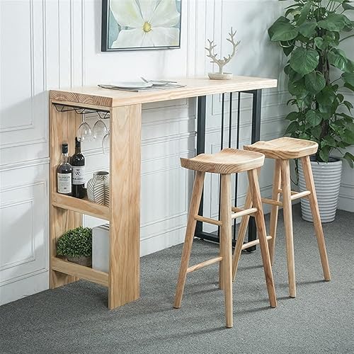 Miniatura 5 de BNNP Bar Height Bar Table Nordic Modern Solid Wood Bar Home Multifunctional Living Room Bar with Shelf Milk Tea Shop Cafe Bar Table Without Chairs