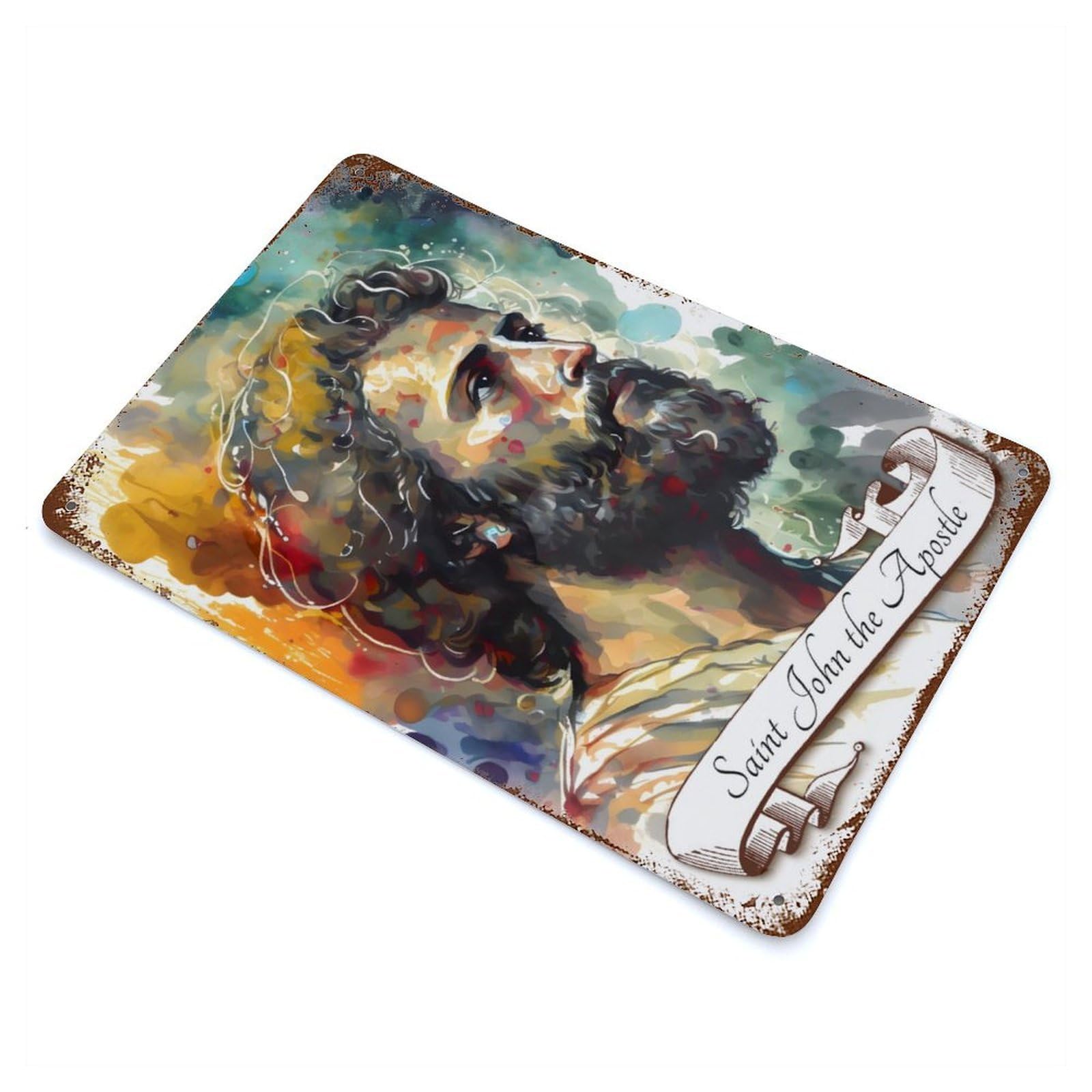 Saint John The Apostle Decorative Tin Sign 11.8"x7.9", Retro Wall Decor for Living Room, Hallway And Home Decor