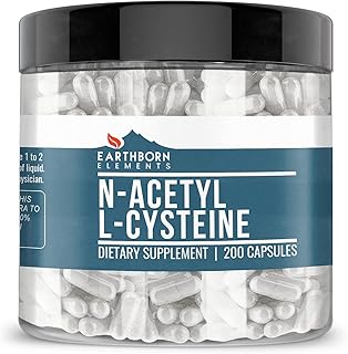 Earthborn Elements NAC N-Acetyl L-Cysteine 200 Capsules, Pure & Undiluted, No Additives