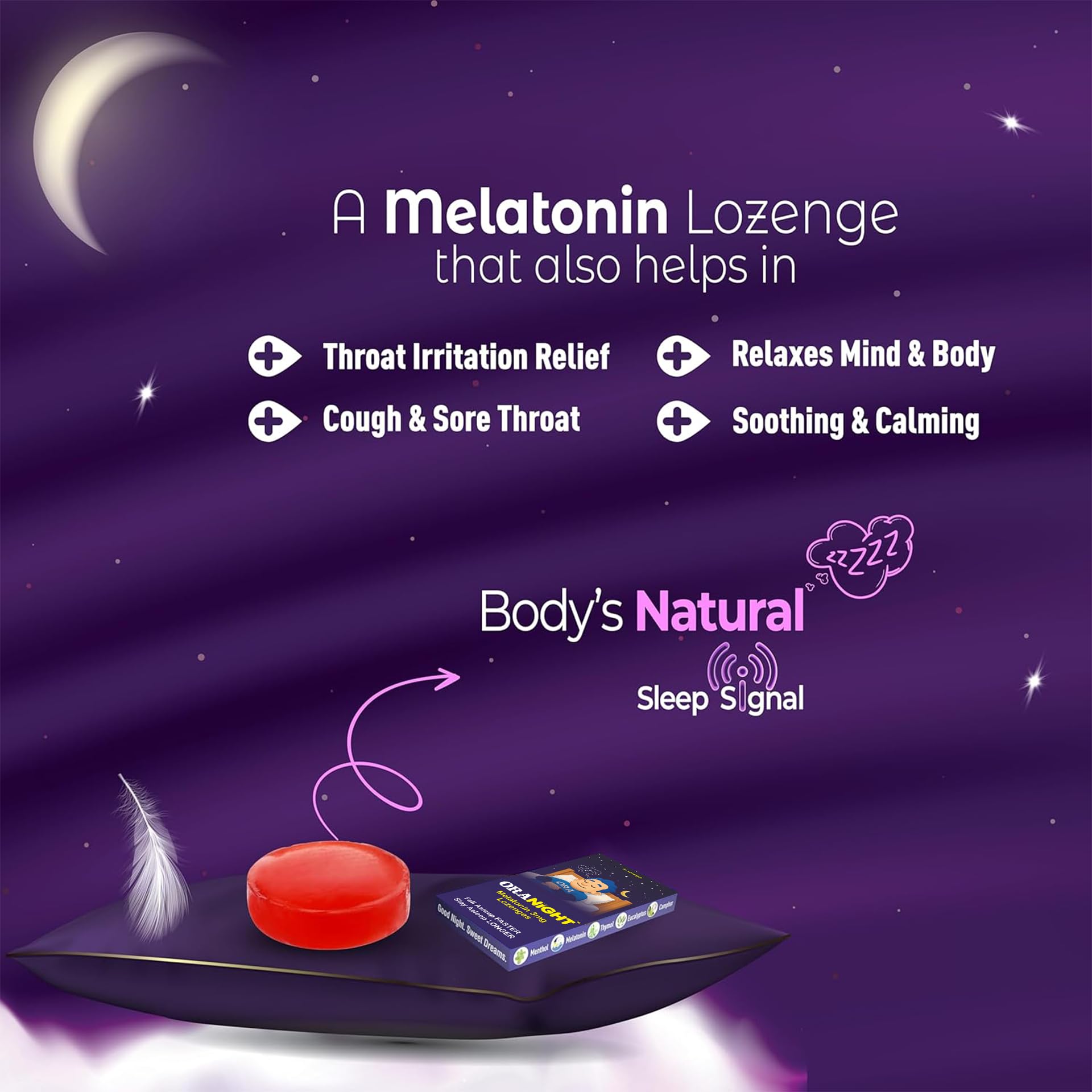 OraNight Lozenges with Melatonin 3mg, Eucalyptus & Menthol | Promotes Relaxation & Sleep | Fast Relief from Throat Irritation & Cough | Natural | Strawberry Flavor (Pack of 5) 2