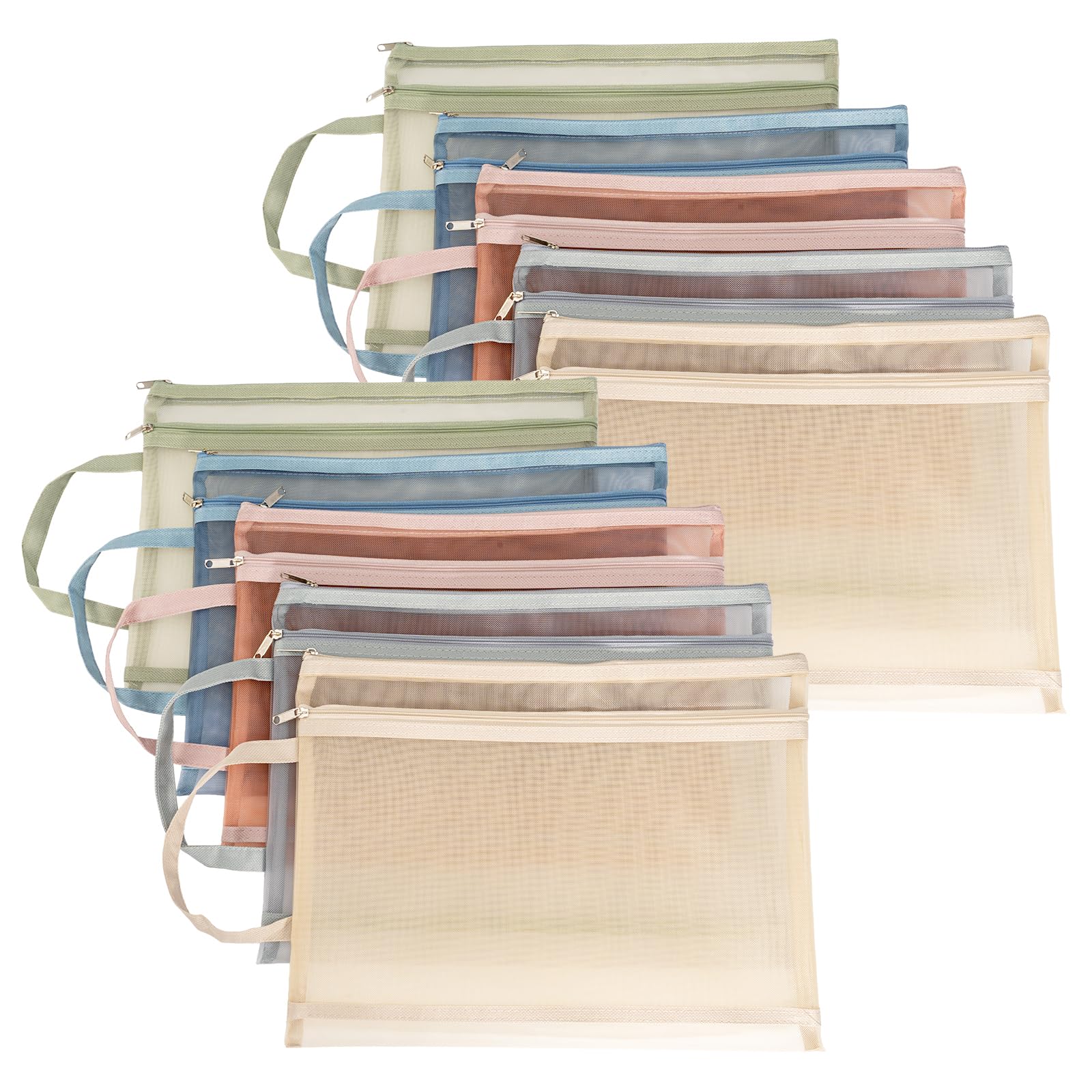 10-Pack A4 Colored Mesh Zipper Pouches | Double-Layer Nylon Storage Bags with Handle for Toys, Puzzles & Stationery