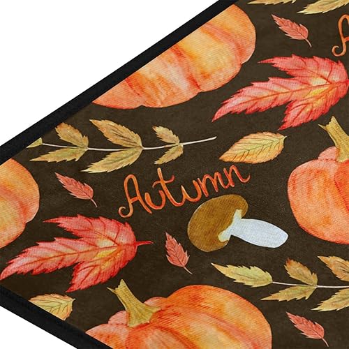 Miniatura 2 de Alfombra de cocina de otoño con diseño de bienvenida y otoño, antifatiga, calabazas, hojas, hongos, alfombras decorativas para cocina,