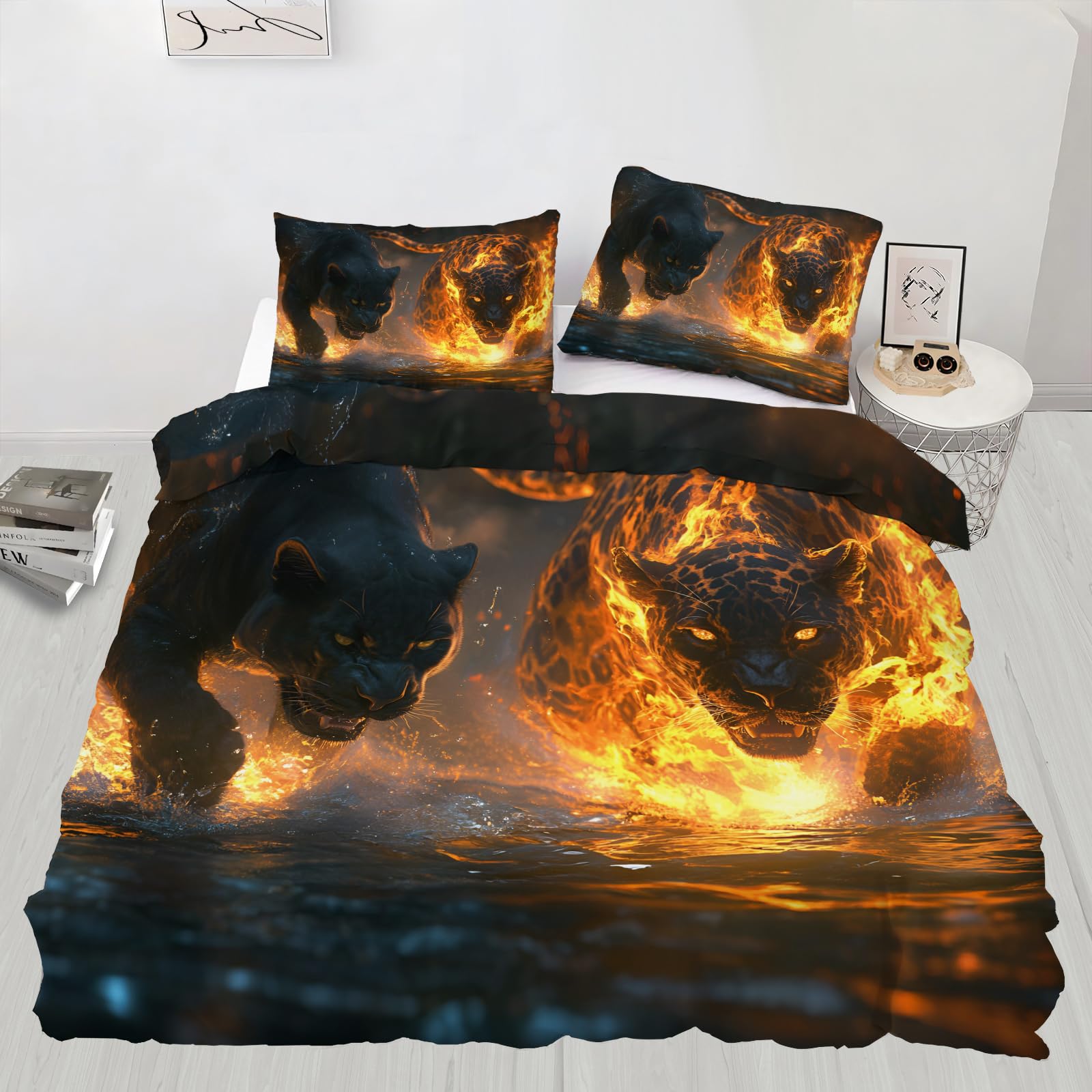 Linge de lit léopard flamme guépard parure de lit 260x220cm lit double design original