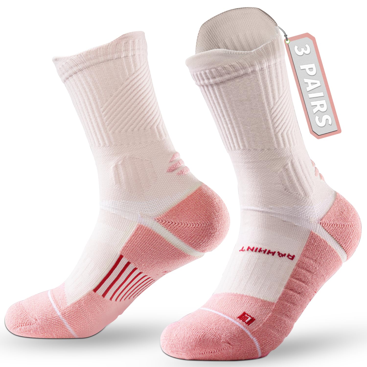 Rahhint Coolmax Compression Running Socks for Women 3 Pairs Cushion Crew Athletic Socks Moisture Wicking Anti-Blister Socks