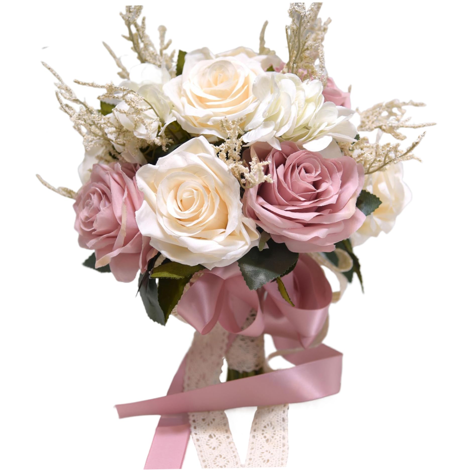CAKEEYUM Wedding Bouquet Silk Rose Bridal Bouquet Lifelike Wedding Flowers with Silk Ribbon Decorative Artificial Flower for Ceremony Church Decor