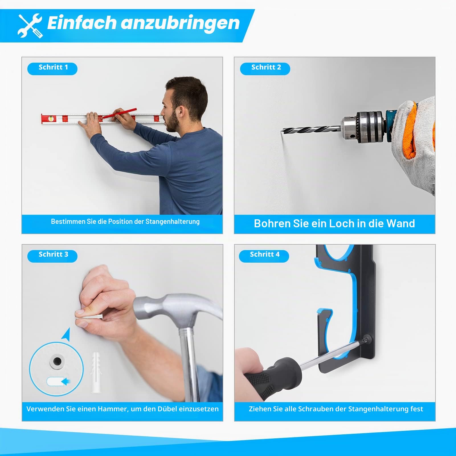 PLUSINNO 2 Stück H5 horizontale Angelruten-/Rutenhalter, Angelrutenhalter für Garage, Wand oder Deckenmontage, Angelrutenhalter, Luftfahrt-Aluminium-Rutenhalter für 10 Ruten oder
