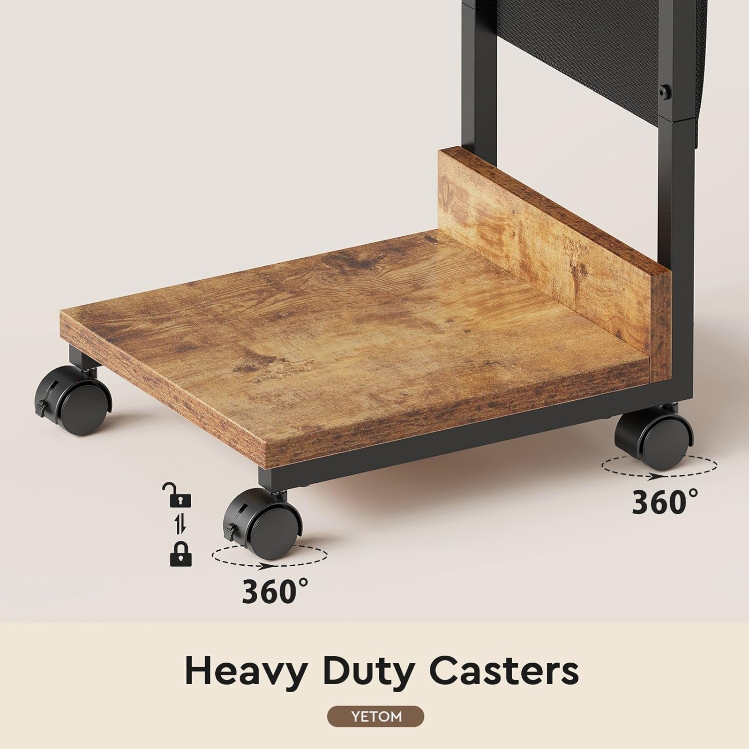 YeTom Side Table,C Table with 2-Tier Storage Shelf, End Table with a Storage Bag, Sofa Table with Wheels for Living Room, Bedroom, Office, Bathroom, Rustic Brown