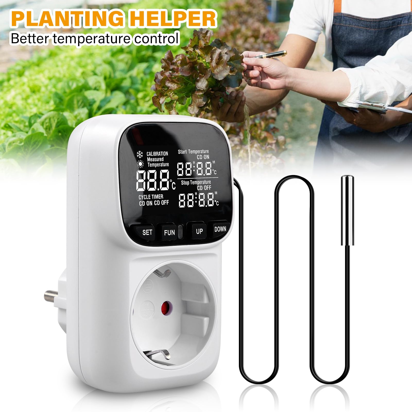 Temperaturregler Steckdose, 16A 220V Thermostat Steckdose, VA LCD-Display Digital Thermostat Steckdose, Thermostat Steckdosen für Gewächshaus Aquarium Kühlschrank Terrarium Inkubator (Weiß)