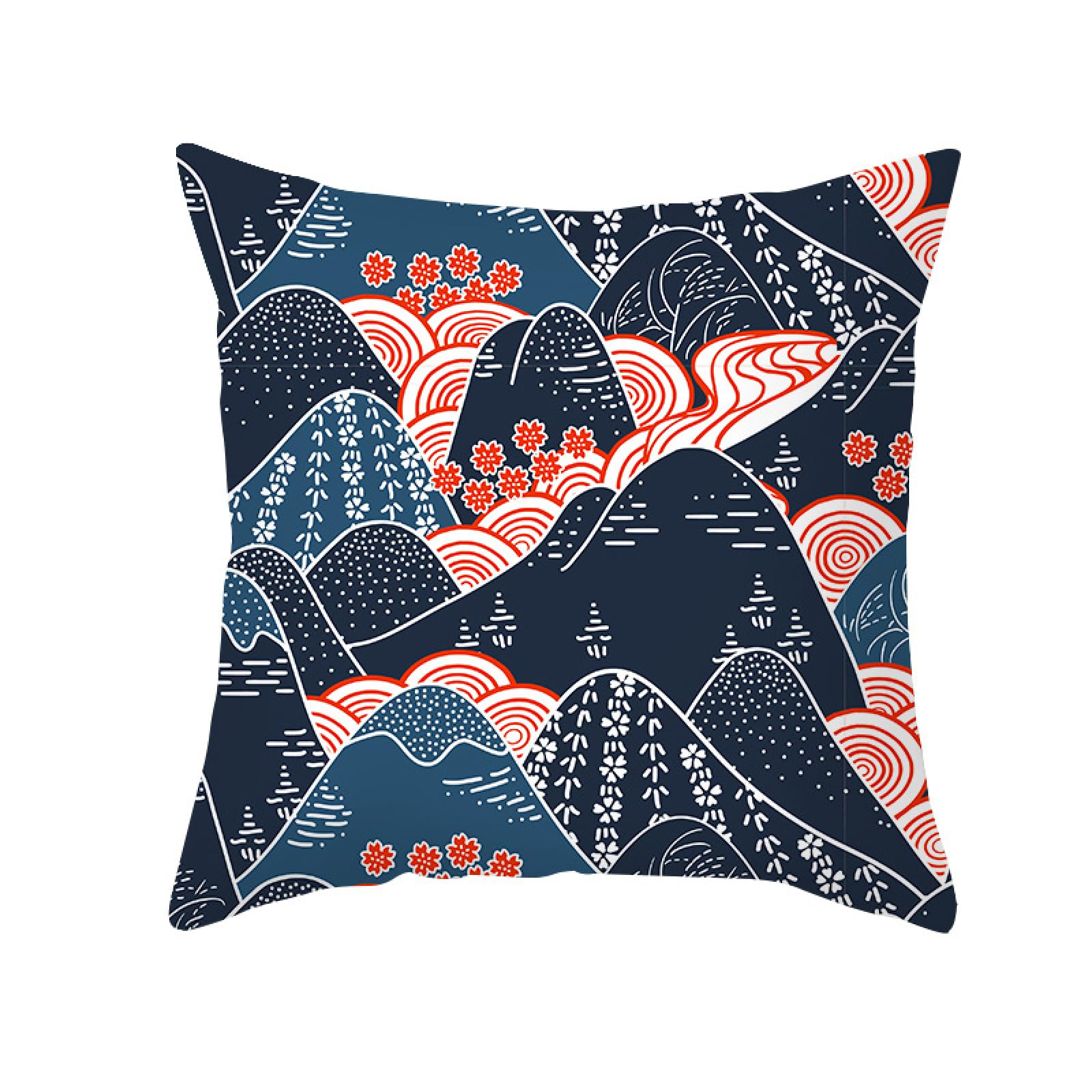 Cushion Covers Red Blue Mountain Pillow Cases Soft Linen Cushions with Covers Included Washable Sofa Cushions with Invisible Zip Pillowcase Breathable Pillow Cover 50x50 Cushion Cover 1 Pack
