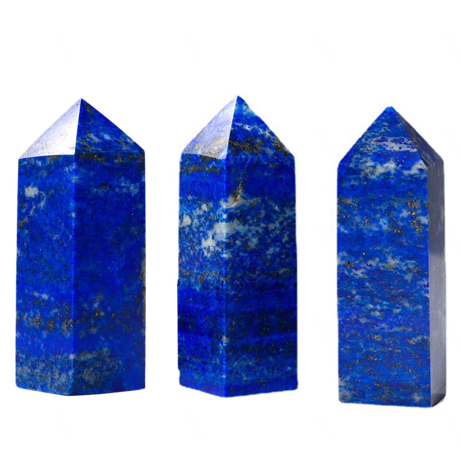 Lot de 3 Baguettes en Cristal de Guérison | Baguettes de Tétraèdre Lapis Lazuli de 2,36 à 2,75 Pouces | Tour de Cristal à Point Unique Reiki Chakra à 4 Facettes | Énergie Gemstone Décoration