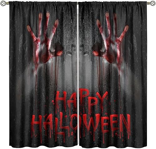 Miniatura 21 de Cortina de Halloween con diseño de araña, calabaza, telaraña, decoración gótica, para decoración de ventana de sala de estar, dormitorio, 42 Estilo