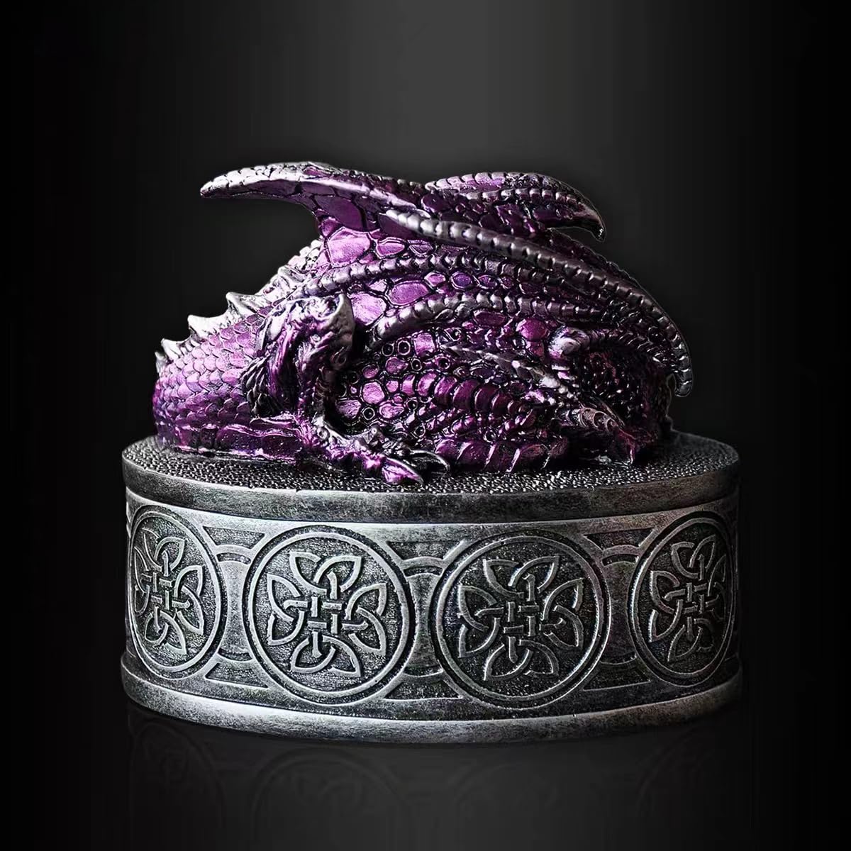 XinZhiRun Dragon Statue Jewelry Box - Medieval Fantasy Myth with Cover Treasure Box, Dragon Statue Decoration Collection Gift Box (Purple)