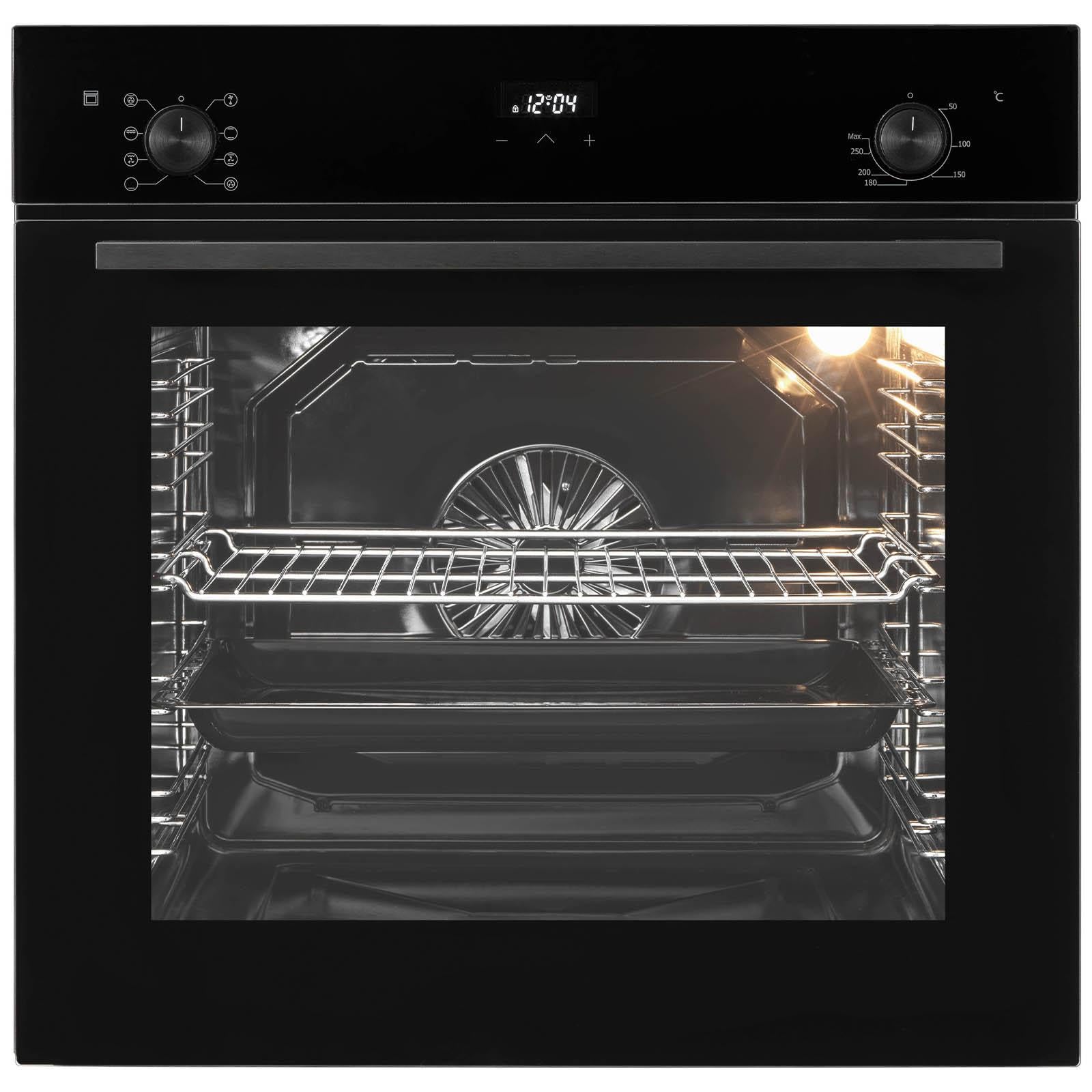Oranier Einbau-Backofen 60 cm mit 9 Funktionen, versenkbaren Knebeln, 3D Heißluft, Ober-/Unterhitze, Umluft-Grill, Auftaufunktion, Timer, Vollglas-Innentür & CLEAN UP-Emaillierung