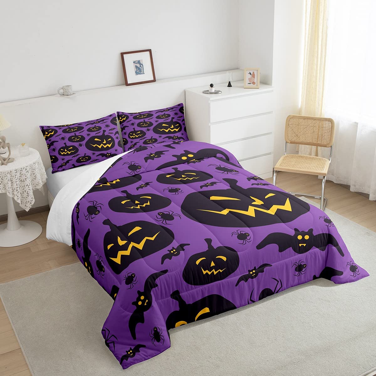 Set piumino per Halloween set di biancheria da letto a tema Halloween, traspirante, con inserto piumone/trapunta, decorazione per la camera da letto 230x220cm