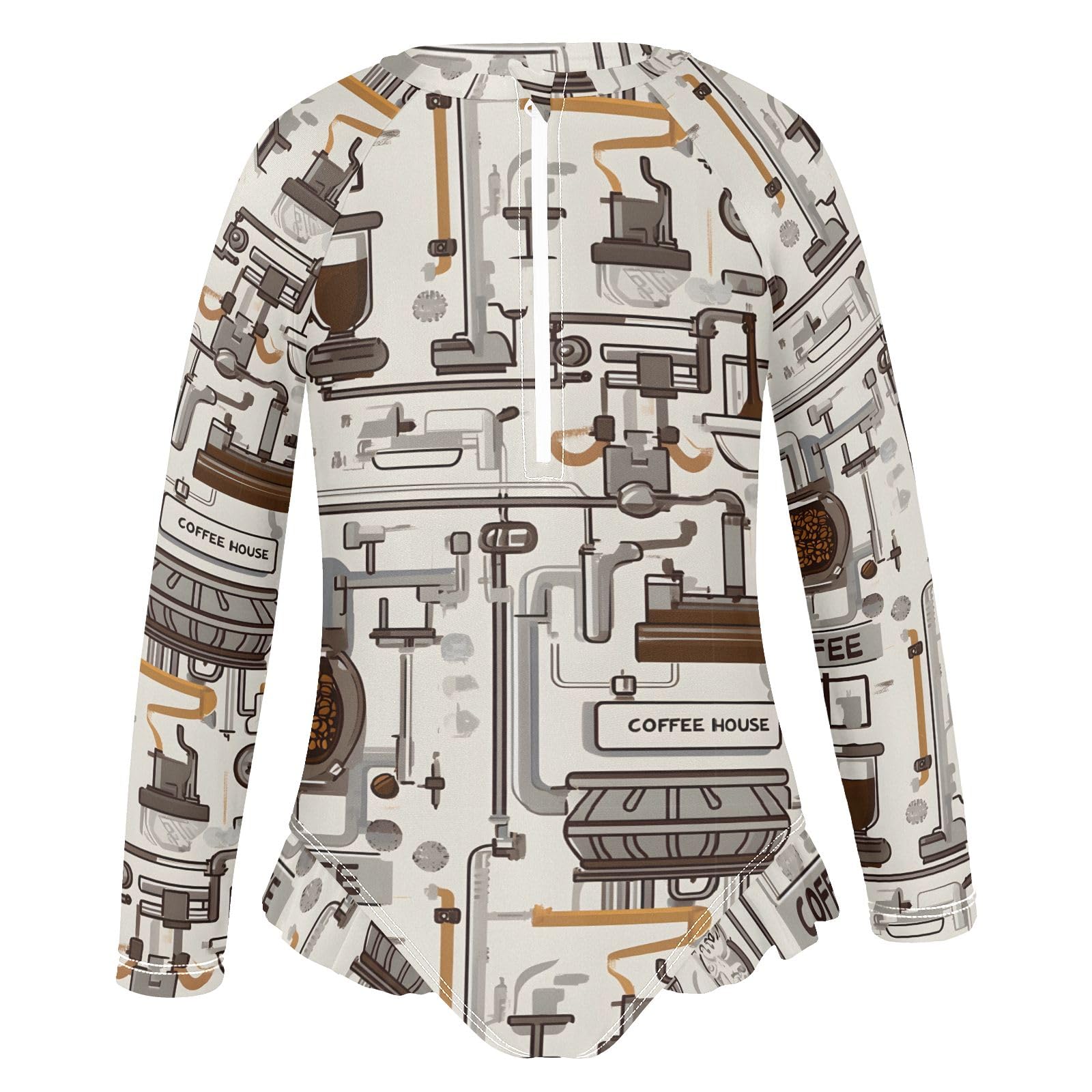 ALAZA Swimsuit for Girls Long Sleeve Rashguard Bathing Suit Coffee Factory Quick Dry 4T