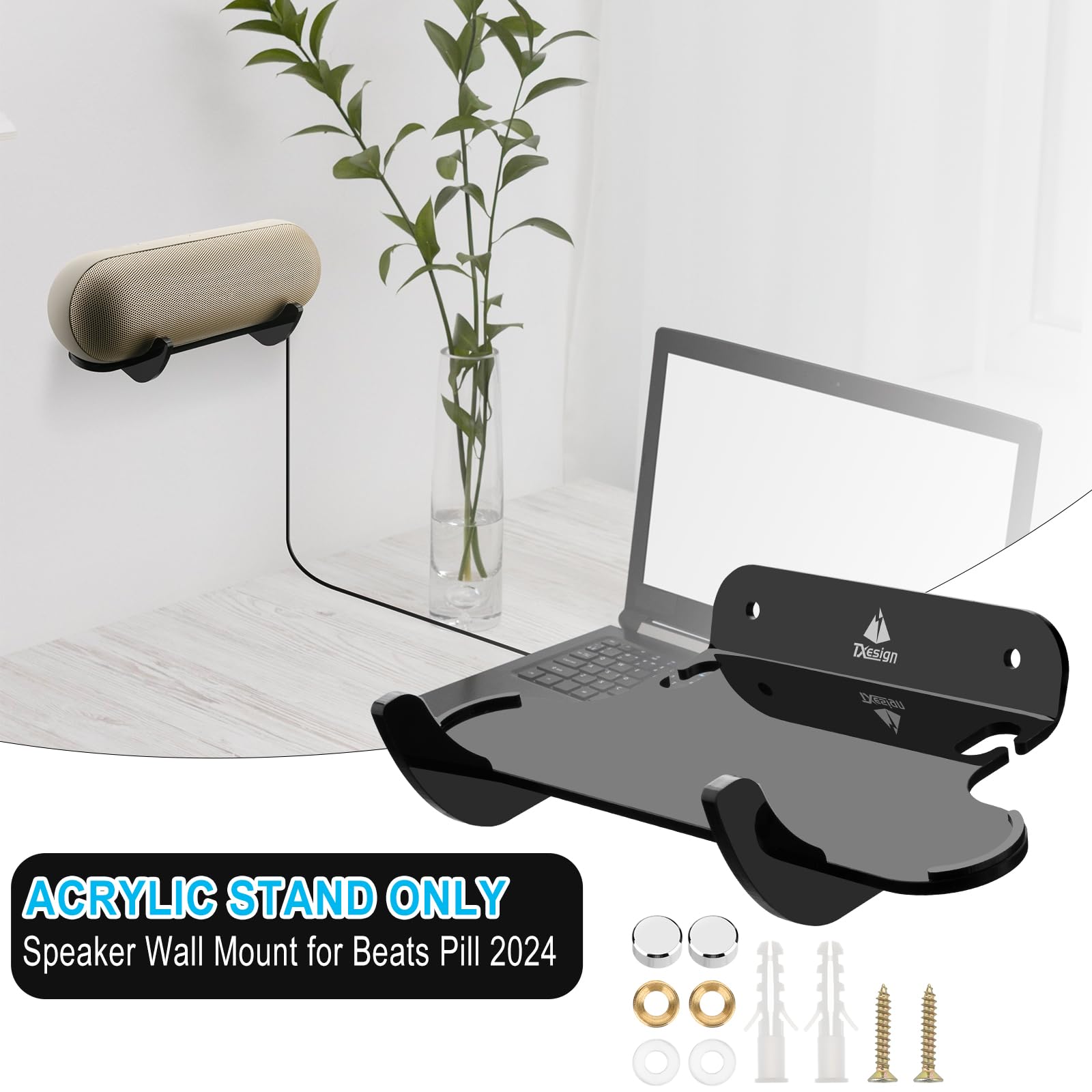 TXEsign Speaker Wall Mount Floating Shelf for Beats Pill (2024 Release) Portable Speaker, 1 Pack Acrylic Speaker Wall Holder Display Wall Shelf for Beats Pill 2024 (Black)