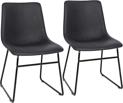 SUPER DEAL Juego de 2 sillas de comedor para cocina y comedor, estilo vintage, con cojín de piel sintética, sillas de bar sin brazos con marco de