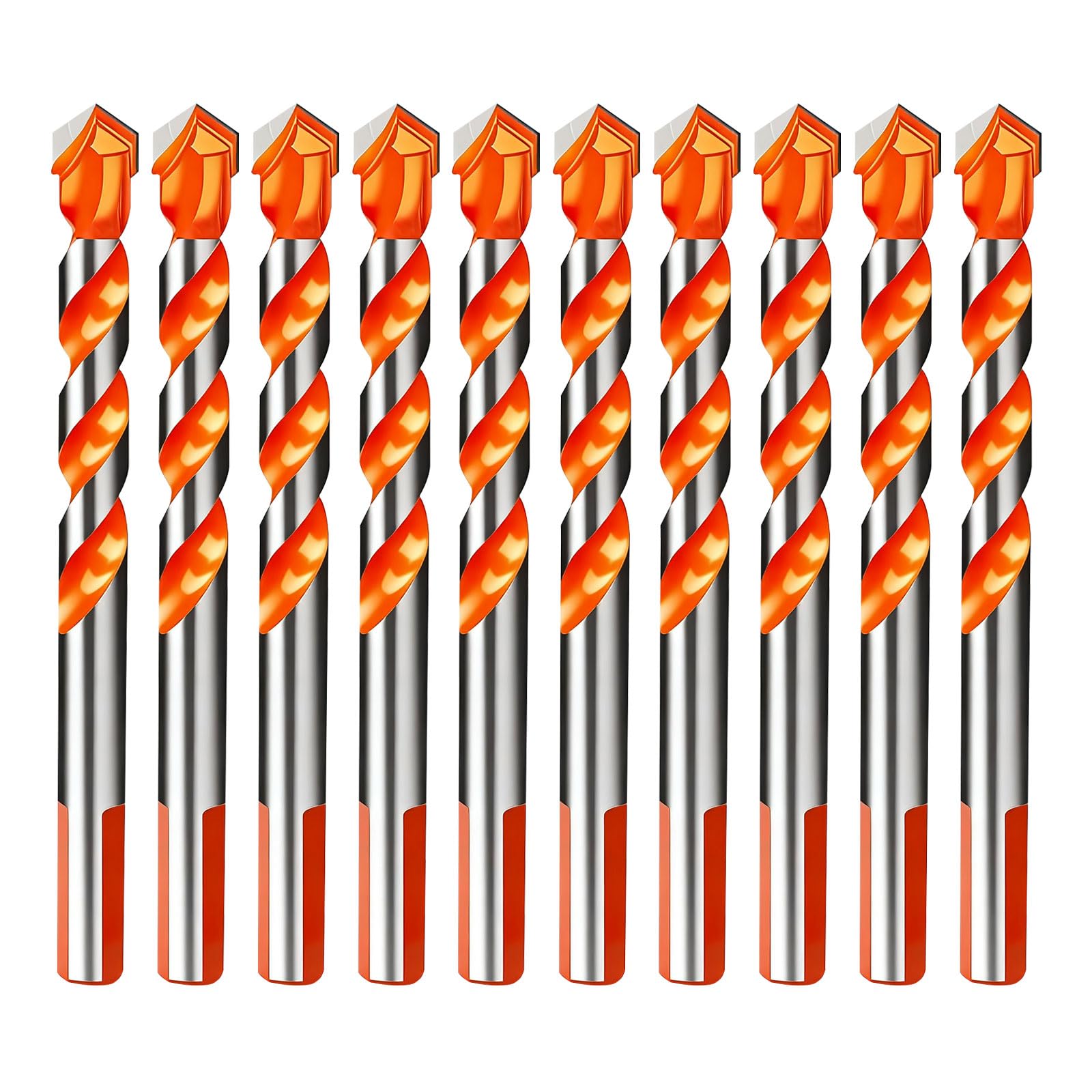 Tungsten Carbide Masonry Drill Bit 10Pack Set โ Multi-Material Triangle Tip Bits for Ceramic Tile Concrete Brick Stone โ Professional Heavy Duty Drilling Tools for Wall Construction DIY Projects