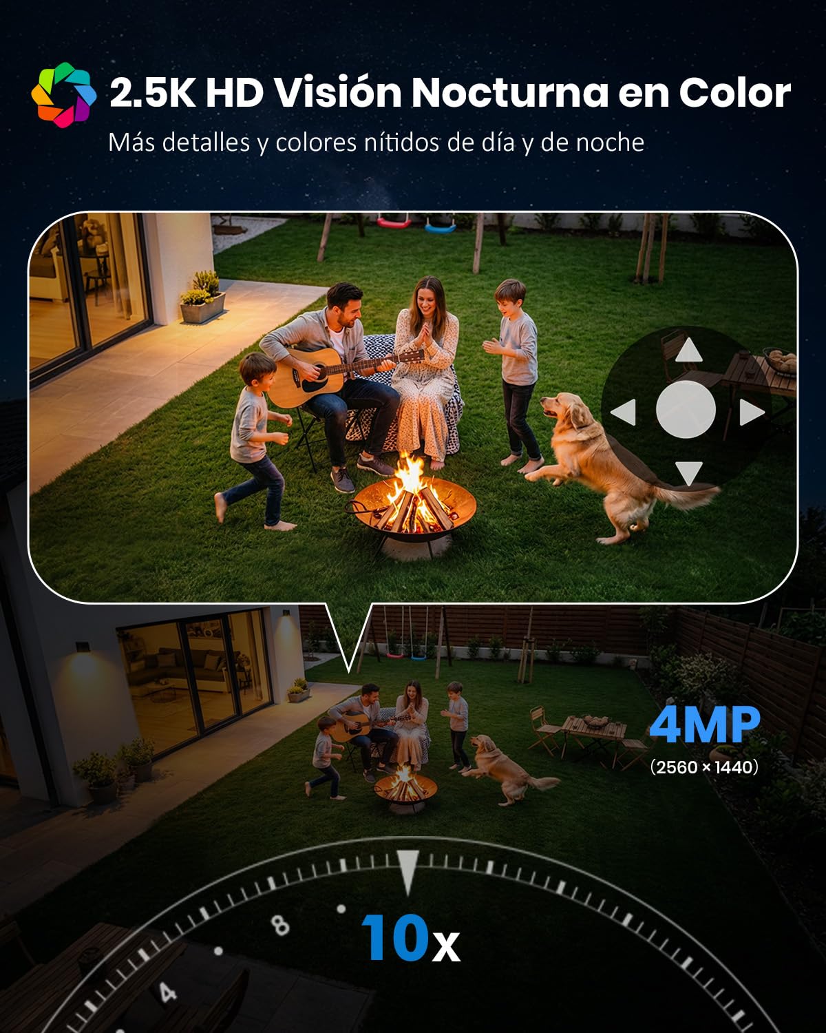 2 Unidades Camara Vigilancia WiFi Exterior Solar 2 en 1, 4MP/2.5K Camara sin Cables, 360° Cobertura, Fácil Instalación, 2.4/5 GHz WiFi, Visión Nocturna en Color, PIR, SD/Nube