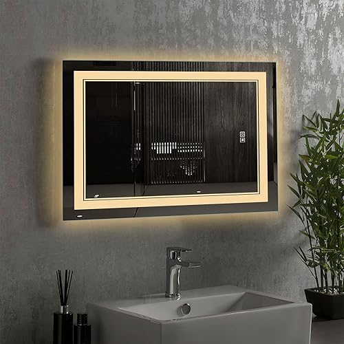 Miniatura 2 de MIRUO Espejo de baño LED de 36 x 28 pulgadas espejo de tocador montado en la pared con luces espejo iluminado espejo de tocador LED regulable