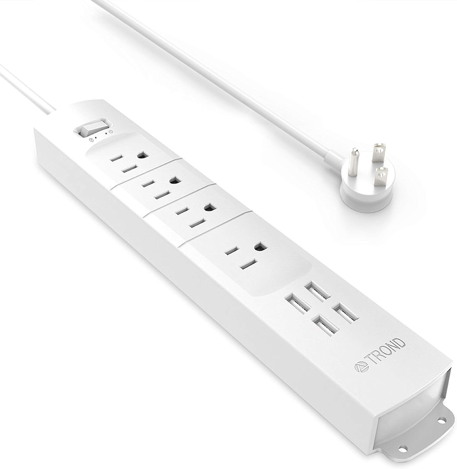 TROND Power Bar Surge Protector with 4 USB Ports, 4 AC Outlets, Flat