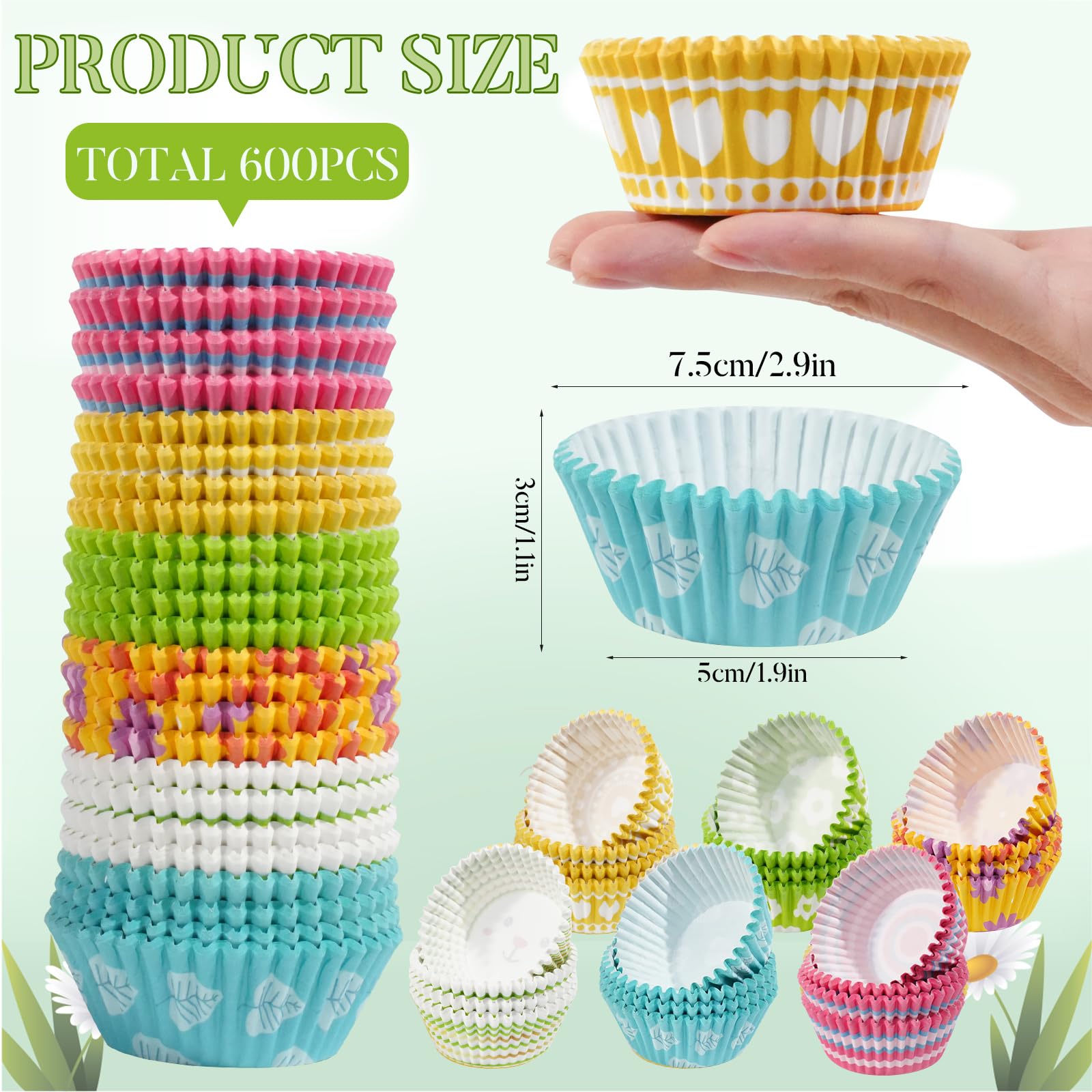 Fjoron 600 Count Easter Cupcake Liners for Baking Mini Baking Cups Easter Holiday Cupcake Wrappers for Birthday Party Decorations Candy Make Baking Supplies