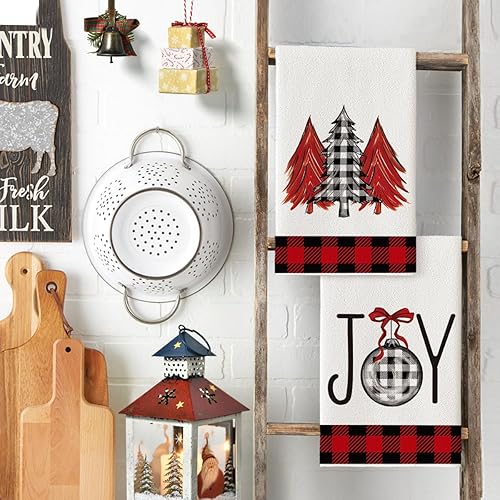 Miniatura 9 de Artoid Mode Juego de 2 toallas de cocina con diseño de árboles de Navidad de búfalo blanco y negro, 18 x 26 pulgadas, decoración de invierno de