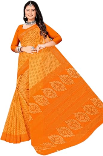 Minu Fashions Pure Cotton Booty Printed Saree For Women's