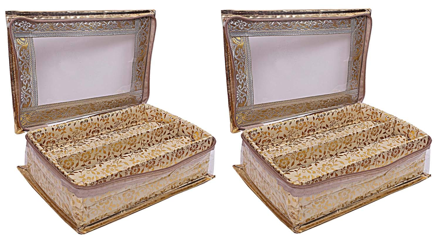 Kuber Industries Brocade Hardboard 2 Pieces Two Rod Bangle Box (Gold) - CTKTC025687