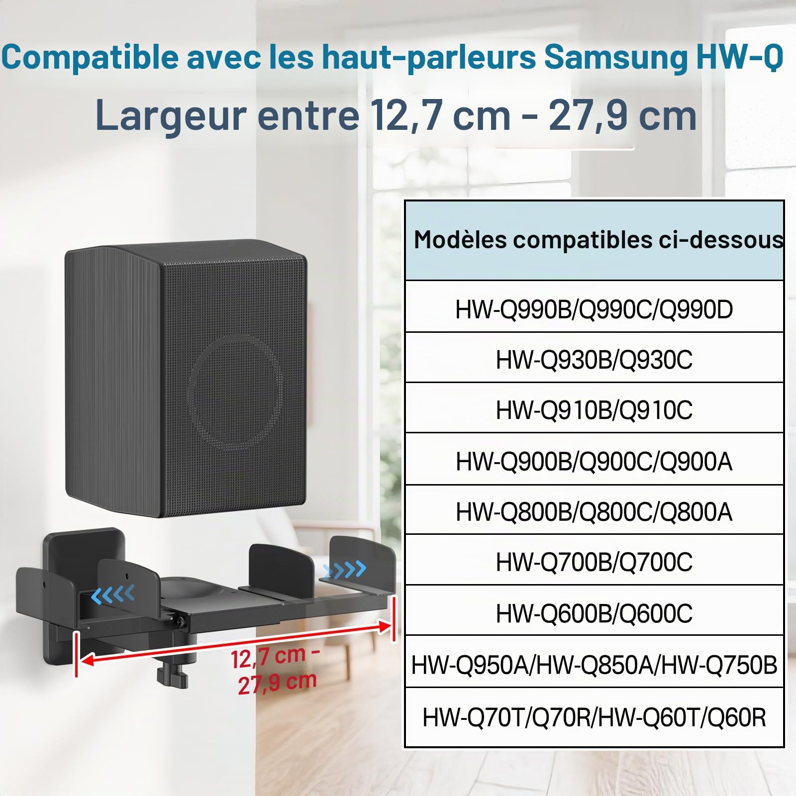 Supports muraux réglables pour Enceintes d'étagère – morsets latéraux Doubles – pour Klipsch, Bose, Edifier, Yamaha, Polk, KRK – avec Serre-câbles – Lot de 2
