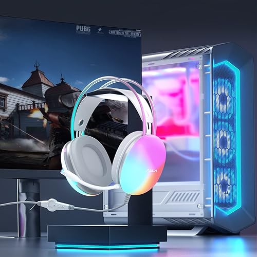 Miniatura 8 de AULA Auriculares USB para juegos con micrófono para PC, auriculares retroiluminados RGB arcoíris, sonido envolvente virtual 7.1, controlador de