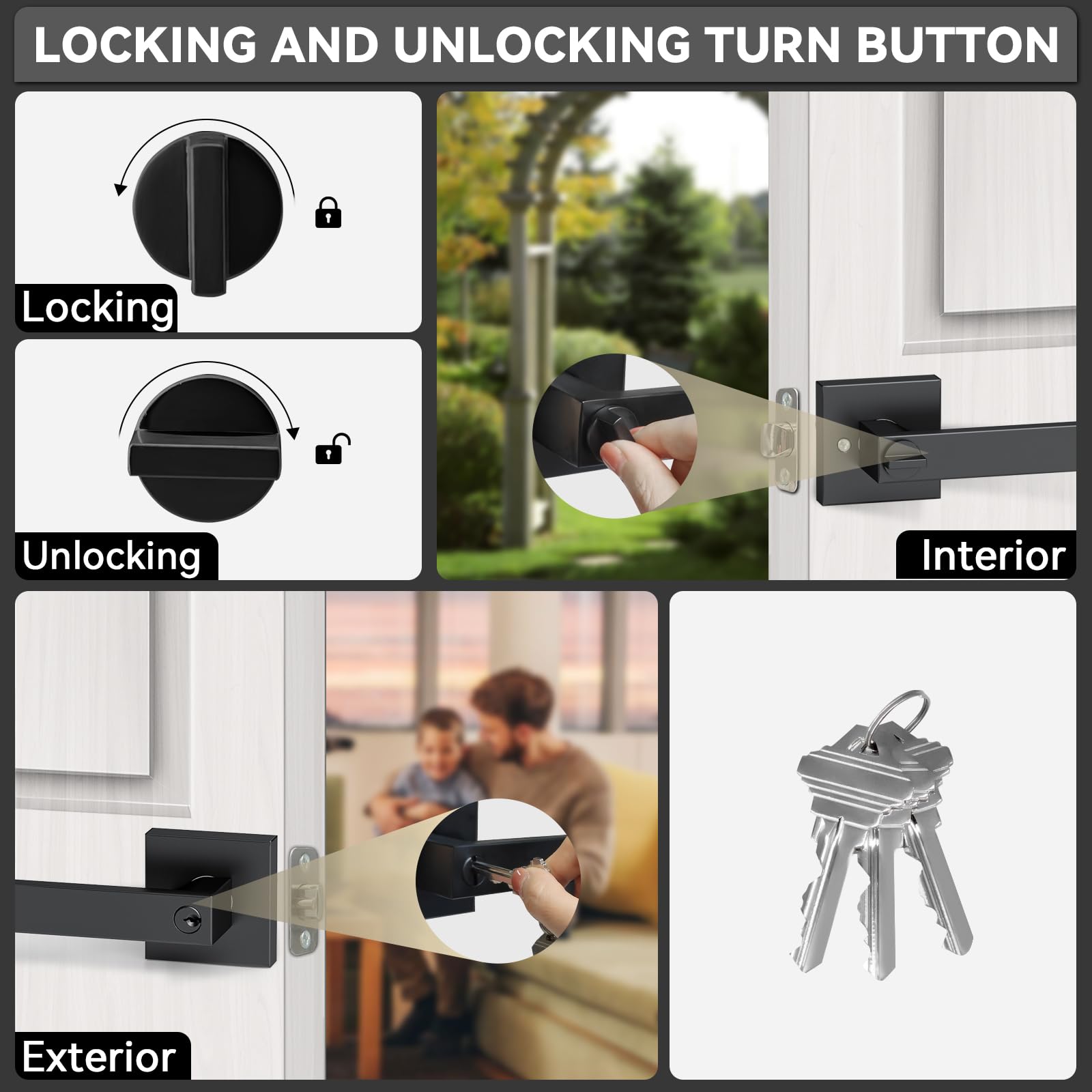 AceMining 2 Pack Keyed Entry Square Black Door Handle Lever Set