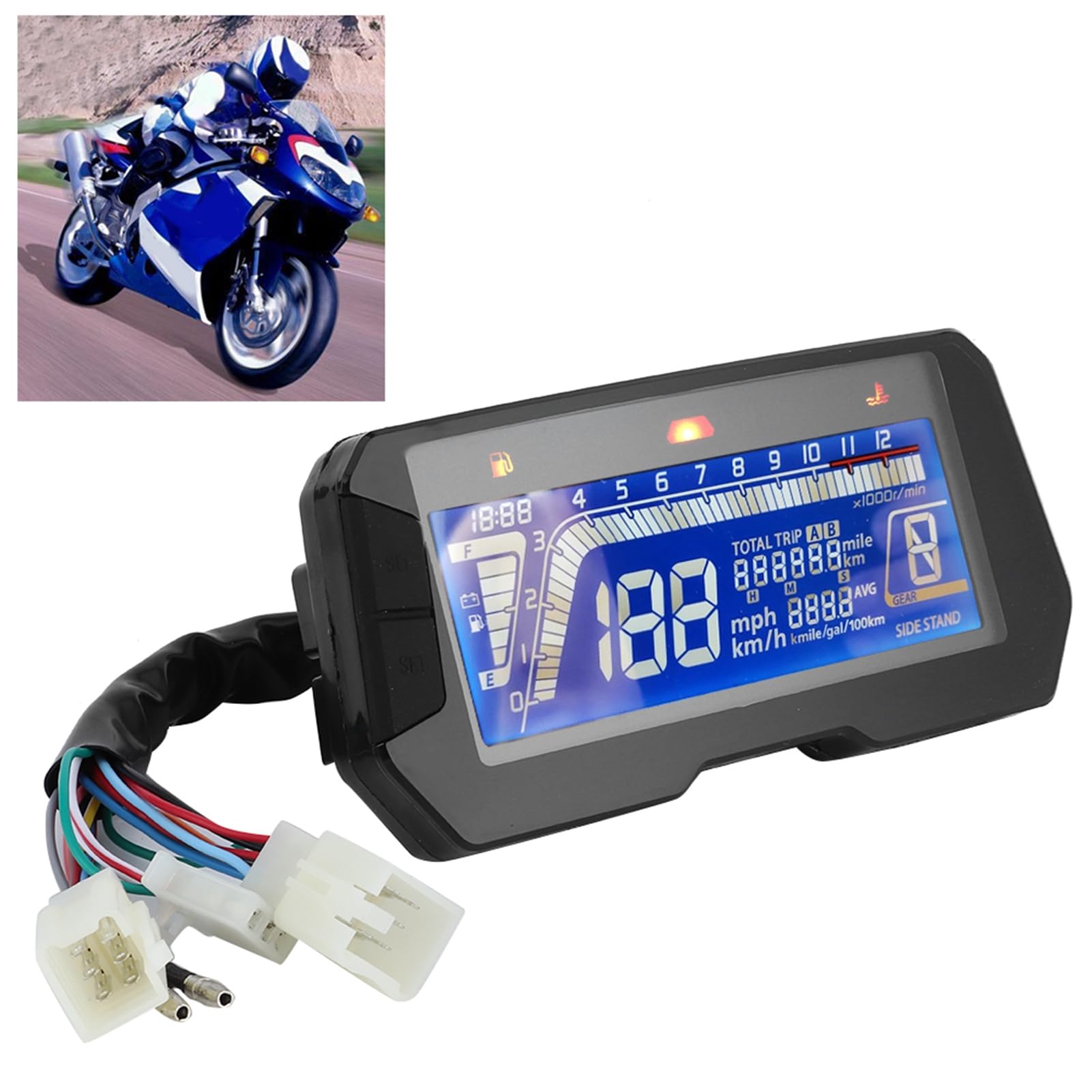 AMONIDA Motocyklowa Deska Rozdzielcza z Ekranem LCD, Styl 6 Biegów