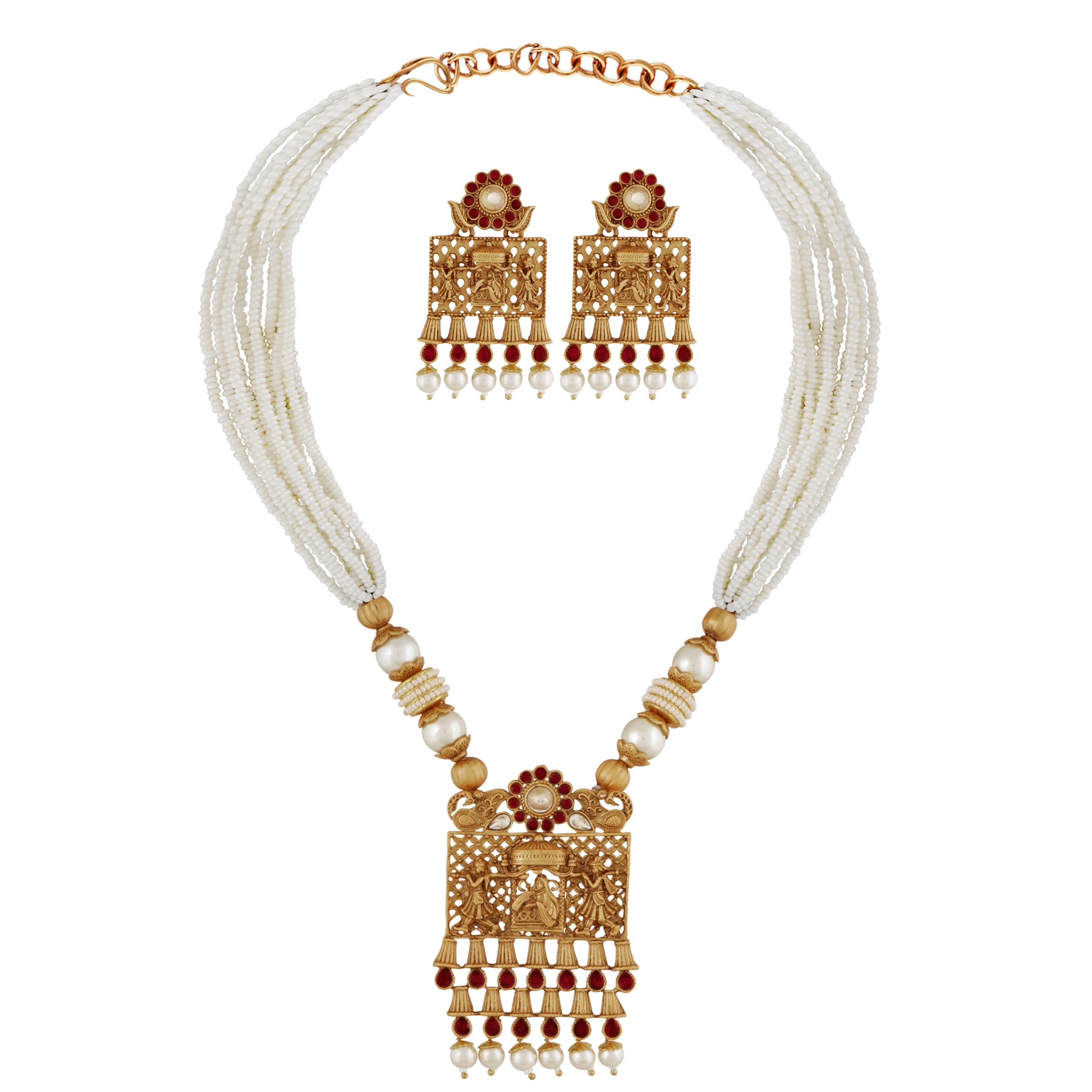Mansiyaorange Antique Matte Gold Multi Color Pearl South Indian Temple Theme Long Rani Haar Necklace Imitation/Jewelery Set/Jualry/Jwellry/Jewellery Set For Women (B0BW9K8K6B) Amazon Price History, Amazon Price Tracker