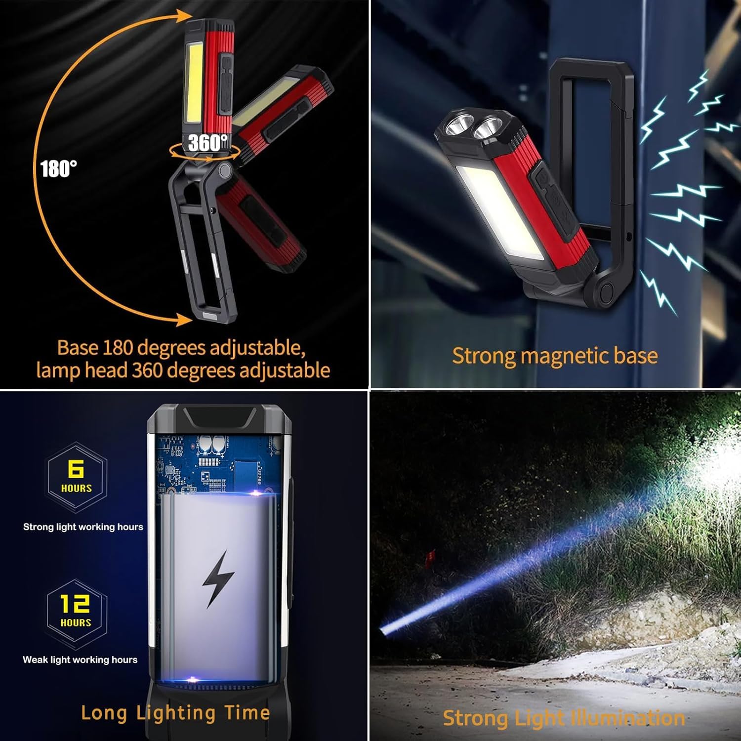 2PCS Lampada da Lavoro LED Ricaricabile con Base Magnetica, Portatile Torcia Pieghevole Impermeabile IPX6,Lampada di Ispezione Impermeabile 360° Rotante per Officina Auto Campeggio Emergenza