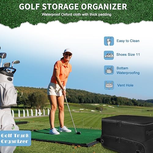 Miniatura 7 de VOPHIA Organizador de maletero de golf de 2 capas con compartimento separado para 2 pares de zapatos y pelotas de almacenamiento impermeable para