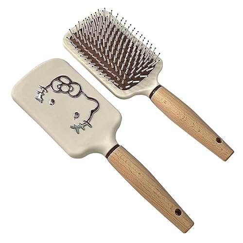 Lindo cepillo de pelo para cabello grueso, rizado, fino, largo, corto, húmedo o seco, mango de madera, cepillo de masaje para el cuero cabelludo