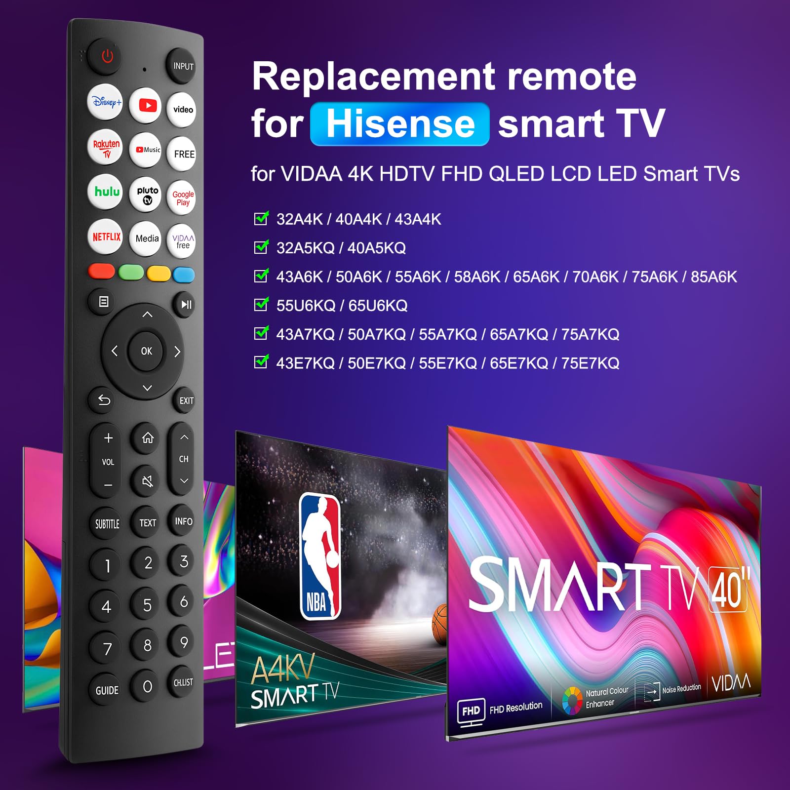per Hisense-TV-Telecomando di ricambio, Telecomando universale EN2Q36H per tutti i Smart TV Hisense VIDAA