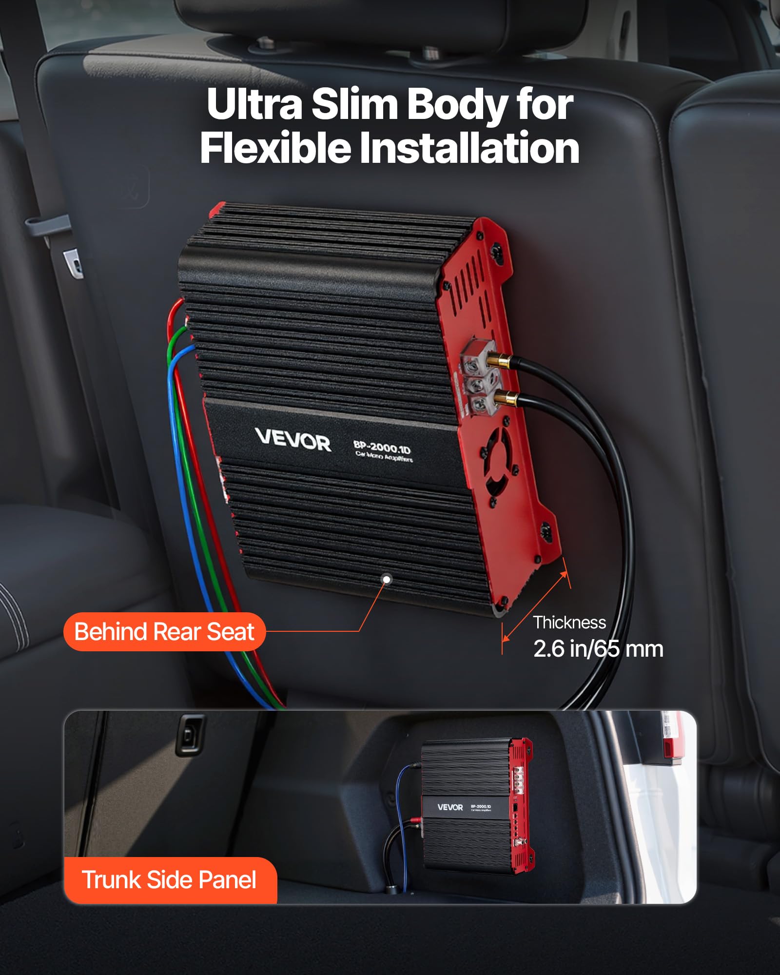 VEVOR Amplificador Monobloque para Coche de 2000 W, RMS MÁX. 1/2/4 Ohmios, Clase D/1 Canal, con Control Remoto de Nivel de Subwoofer, Filtro de Paso Bajo, Refuerzo de Graves y Control de Volumen
