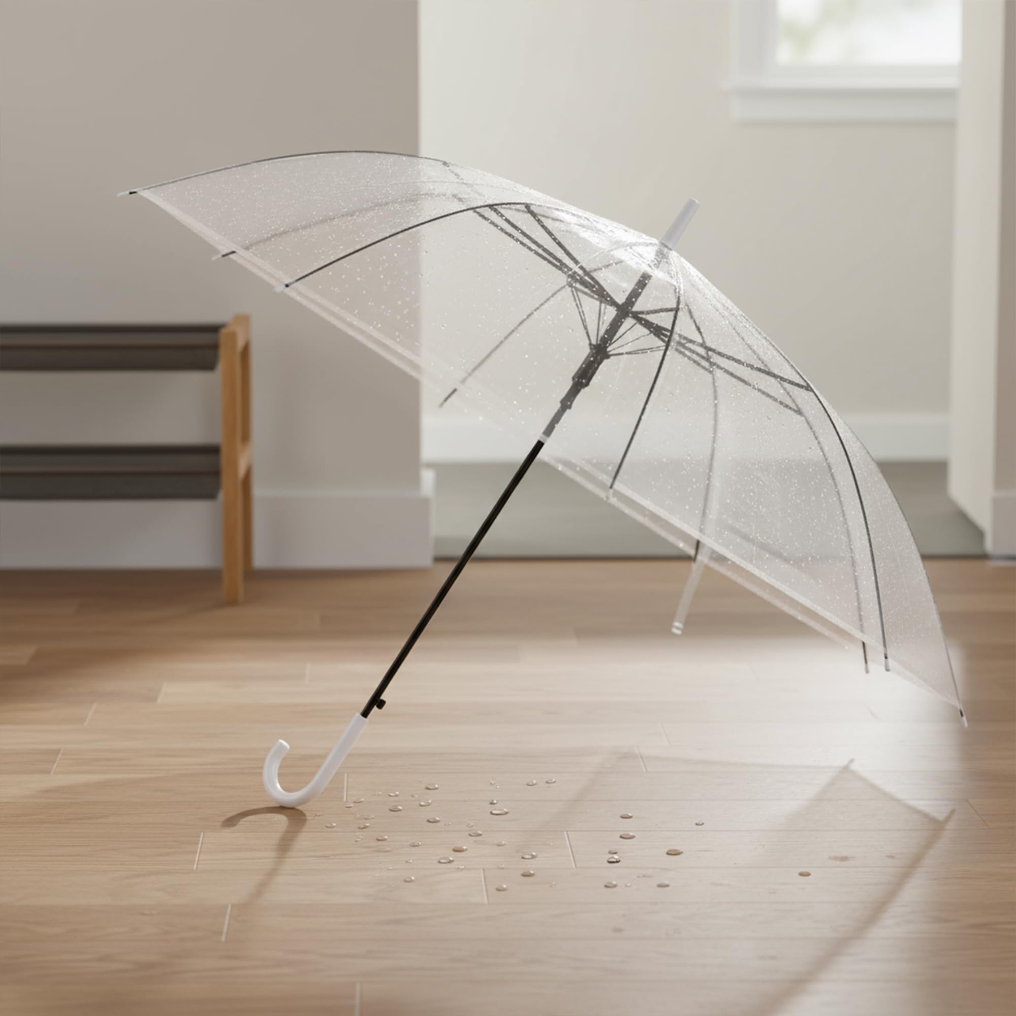 uyoyous 10pcs Einweg durchsichtig Stockschirme, Automatische transparent Regenschirm mit 8 Metal Schirmrippen Zerklüftet, Einzelschirm Ø 95 cm, Ein Personen Regenschirm