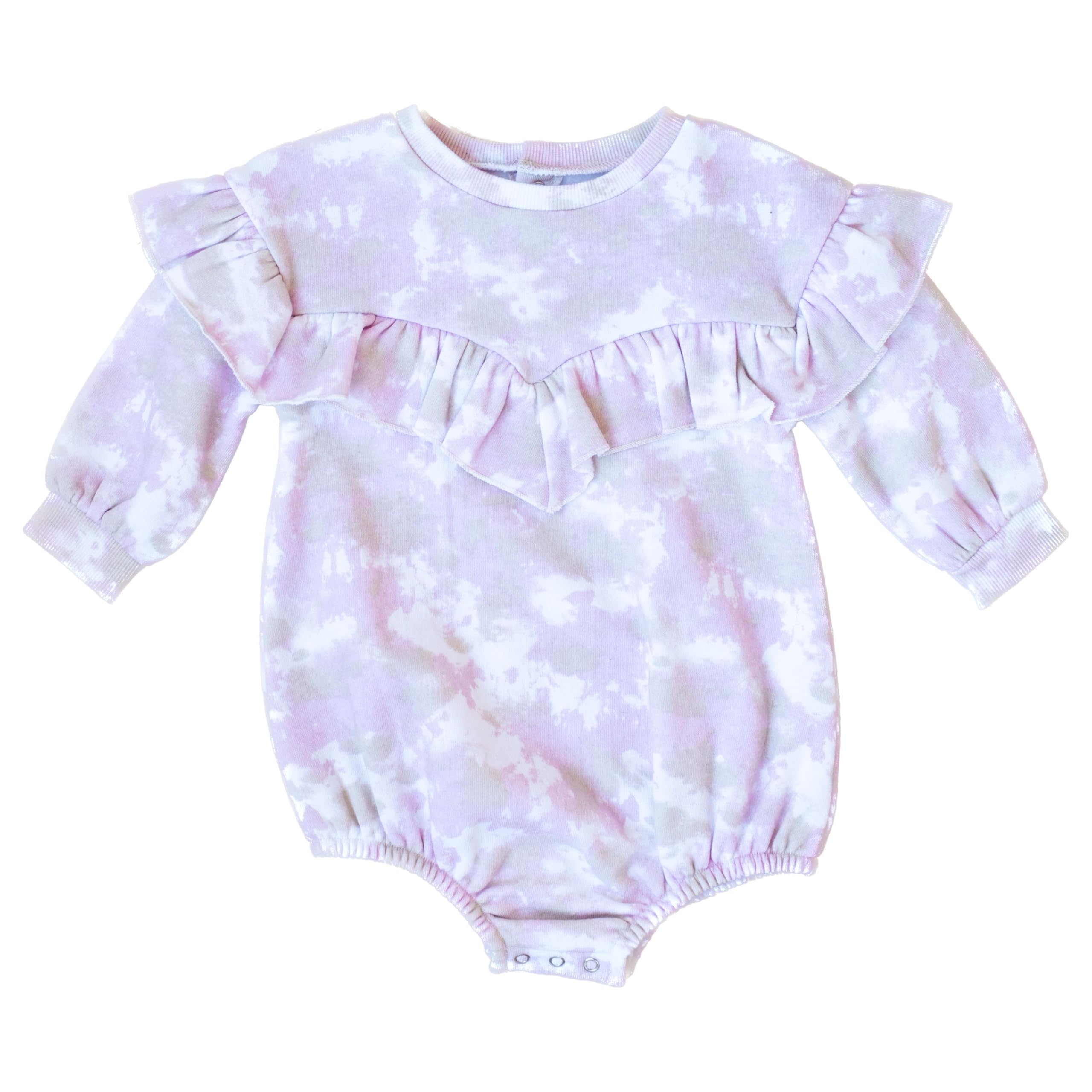 GRAYSON/THREADS Baby Girl Long Sleeve Printed Ruffle Onesie with Snap Closures (Pink Camo, NB)